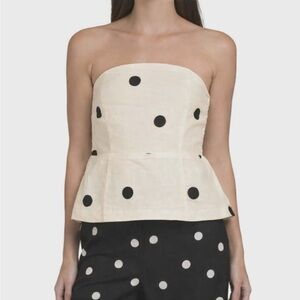 REVOLVE x Camila Coelho Cream Polka Dot Linen Blend tube top